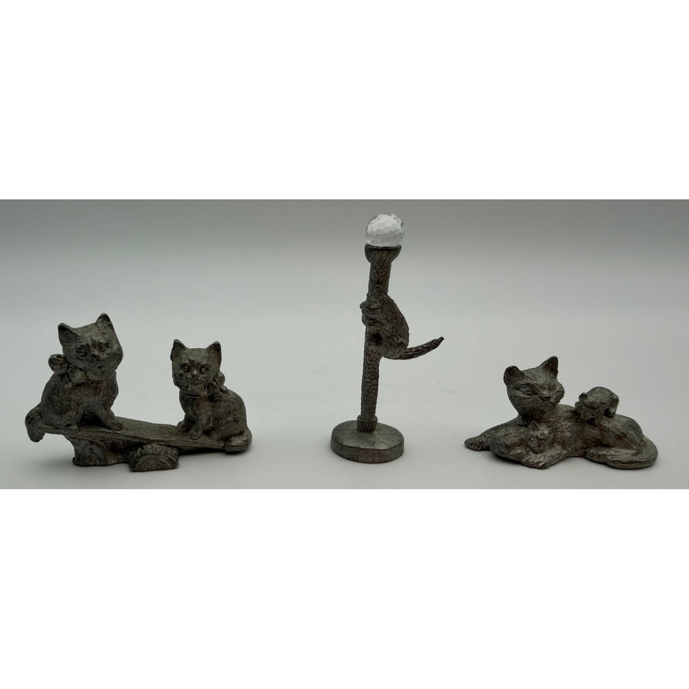 Vintage Spooniques Pewter Cat Figurine Set Seesaw Mother Kittens Crystal M414